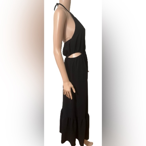 Rachel Zoe Dress M Black Cutout Halter Midi Dress Tiered Hem 11/3 - Picture 4 of 6